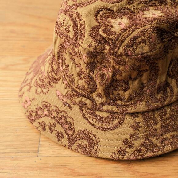 Bricks & Wood Floral Damask Bucket Hat Tan Red Brown Paisley Print Streetwear SM - Picture 2 of 4